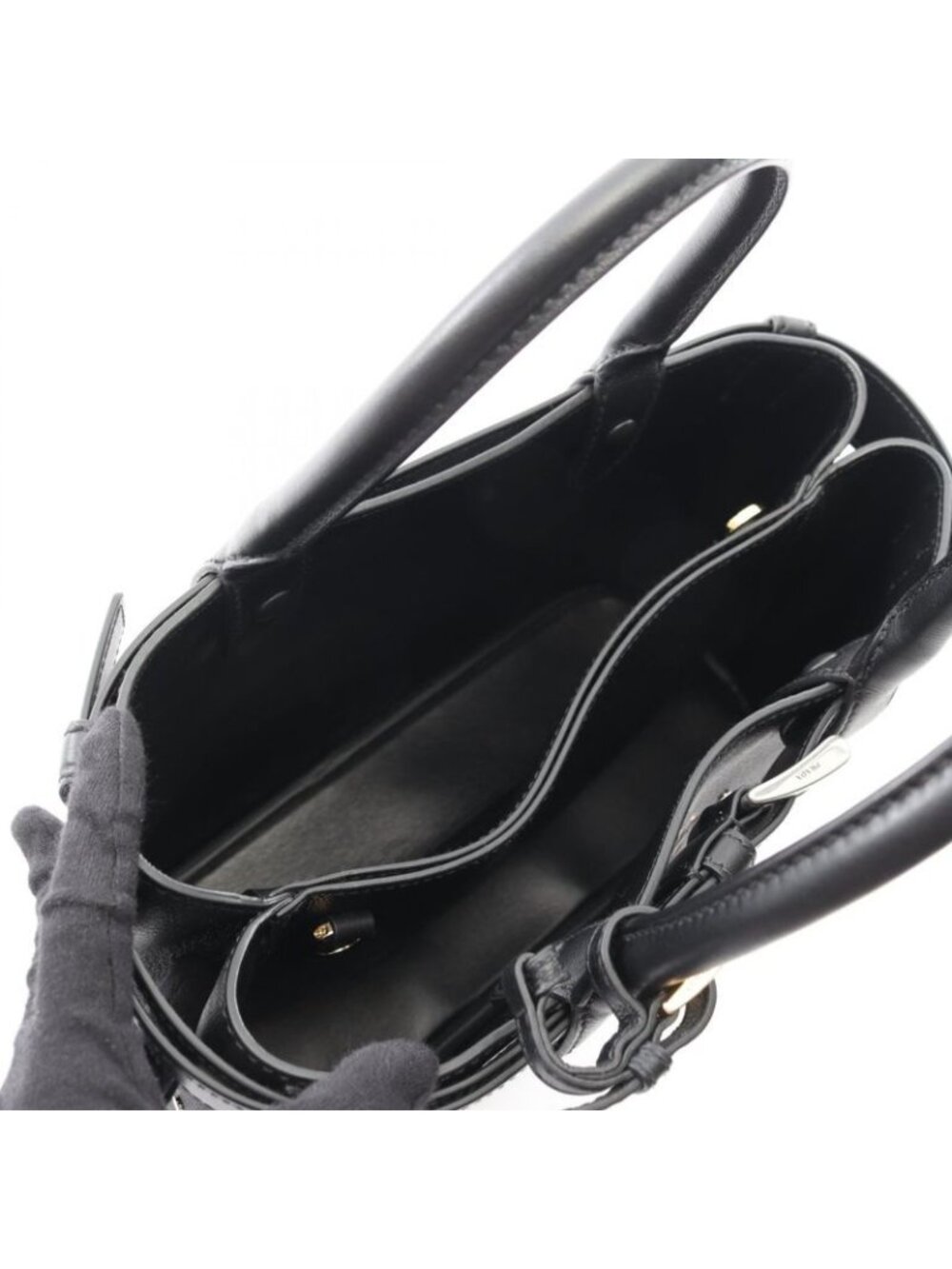 Prada Tote Bag Soft Grain VITE Buckle 1 Ba434 Black Leather Small - Picture 3 of 6